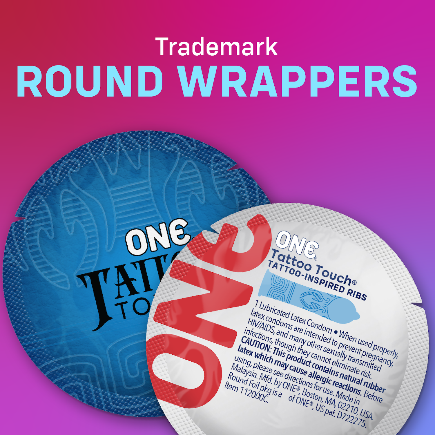 ONE «Tattoo Touch» 12 gemusterte Kondome mit Tattoo-Design auf dem Kondom - vegan & ohne schädlichen Inhaltsstoffe